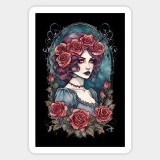 Victorian Gothic Lady with Red Roses Magnet